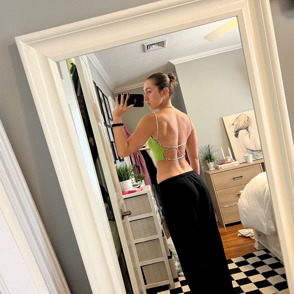 Green knit top